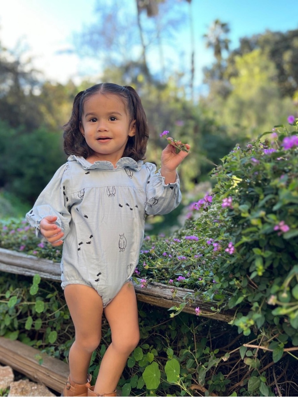 Light Blue Long-Sleeve Baby One-Piece Bodysuit with Ruffle Collar